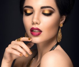 Gold eye shadow and gold nail HD picture