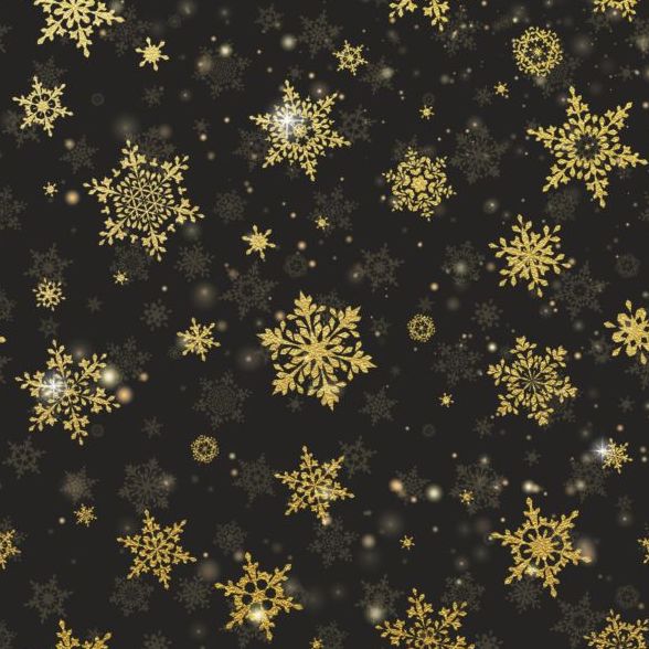 Gold snowflakes seamless pattern with dark backgrounds vector 01