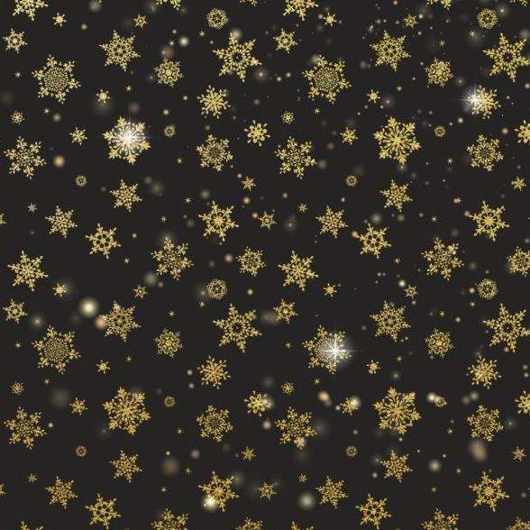 Gold snowflakes seamless pattern with dark backgrounds vector 03