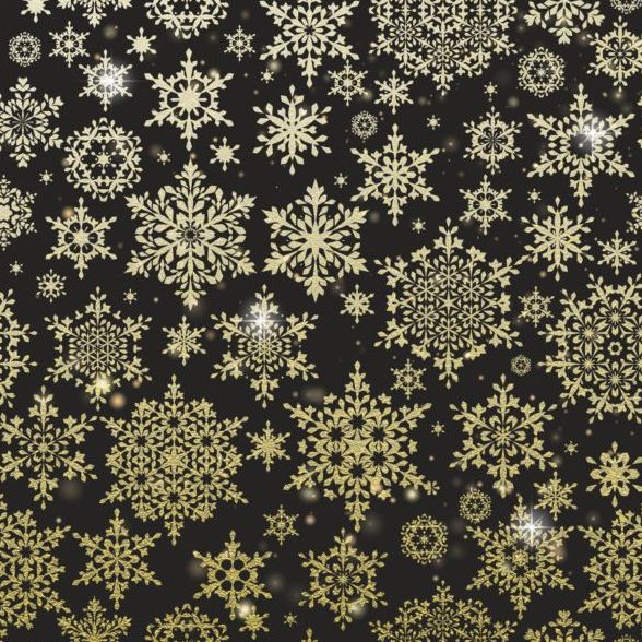 Gold snowflakes seamless pattern with dark backgrounds vector 04