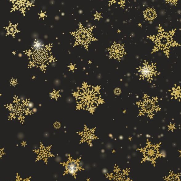Gold snowflakes seamless pattern with dark backgrounds vector 05
