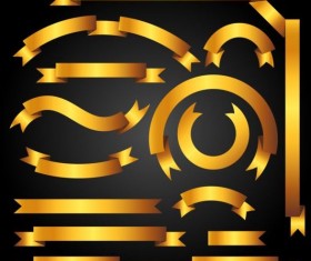 Golden ribbon banners set vector 01