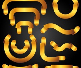 Golden ribbon banners set vector 03