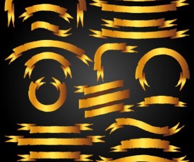 Golden ribbon banners set vector 04