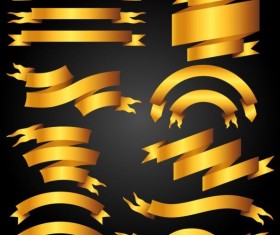Golden ribbon banners set vector 05