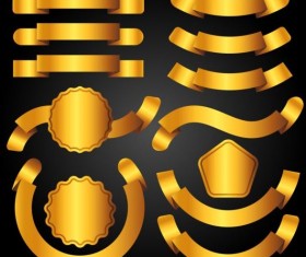 Golden ribbon banners with labels vector 01