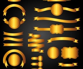 Golden ribbon banners with labels vector 02