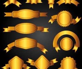 Golden ribbon banners with labels vector 03