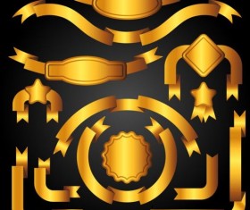 Golden ribbon banners with labels vector 04