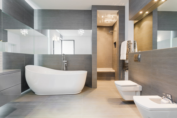 Gray-tone bathroom design Stock Photo