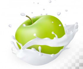 Green apple with splash milk vector