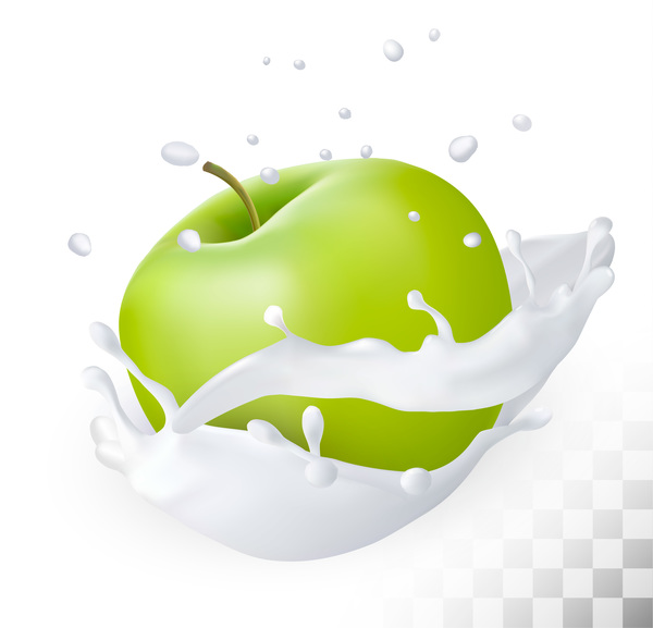 Green apple with splash milk vector