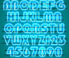 Green neon alphabet with numbers vector 01