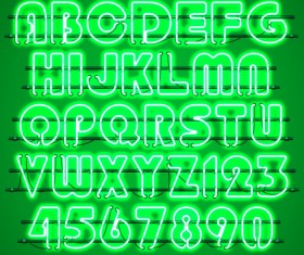 Green neon alphabet with numbers vector 02