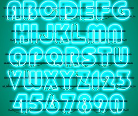 Green neon alphabet with numbers vector 03