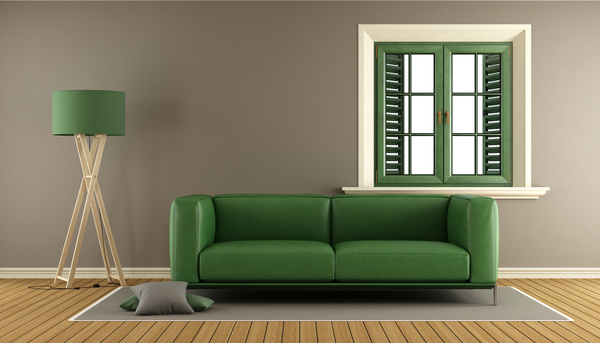 Green sofas with green windows HD picture