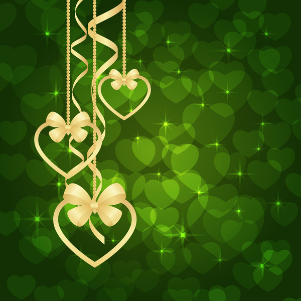 Green valentine background heart decorative vector 01