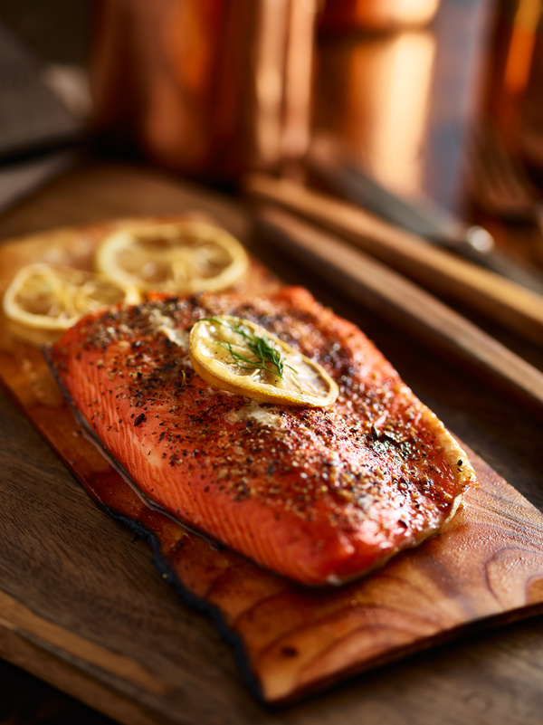 Grilled salmon with lemon slices of vanilla HD picture 01