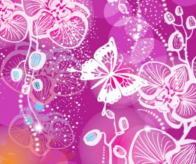Hand drawn orchid with butterfly vector