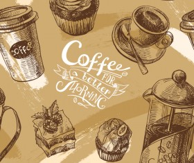 Hand drawn sketch coffee elements vector 01