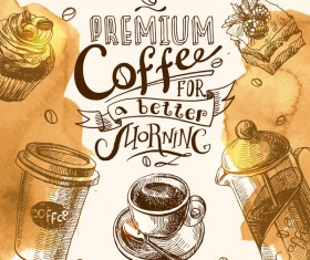 Hand drawn sketch coffee elements vector 02