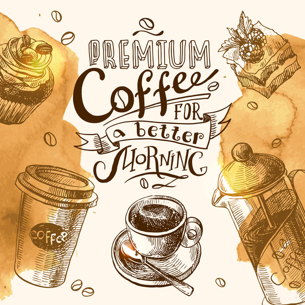 Hand drawn sketch coffee elements vector 02