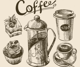 Hand drawn sketch coffee elements vector 03