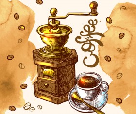 Hand drawn sketch coffee elements vector 04