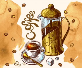 Hand drawn sketch coffee elements vector 06