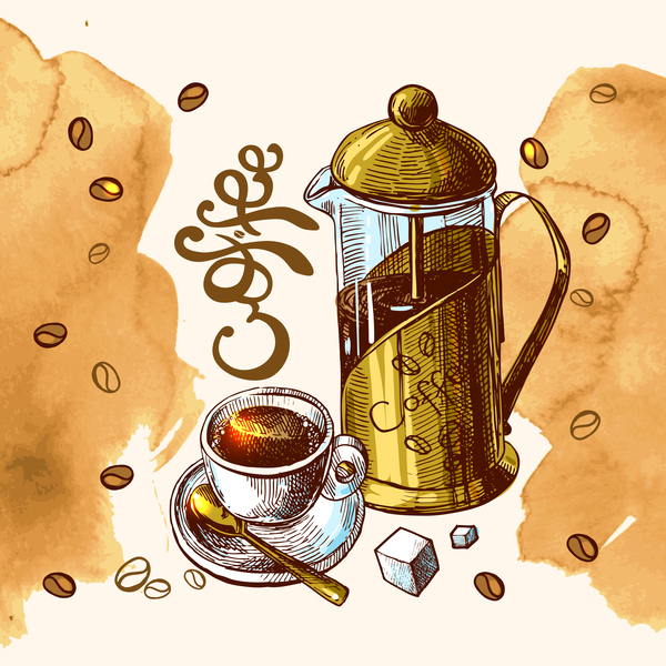 Hand drawn sketch coffee elements vector 06