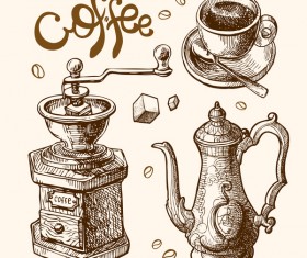 Hand drawn sketch coffee elements vector 07