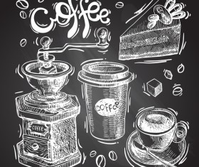 Hand drawn sketch coffee elements vector 09