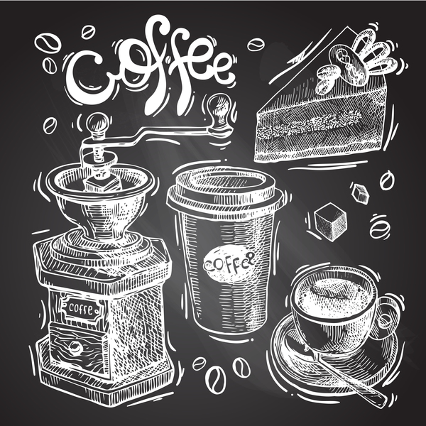 Hand drawn sketch coffee elements vector 09