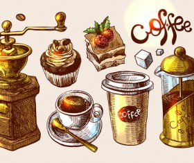 Hand drawn sketch coffee elements vector 10