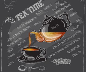 Hand drawn tea time with chalkboard background vector 02