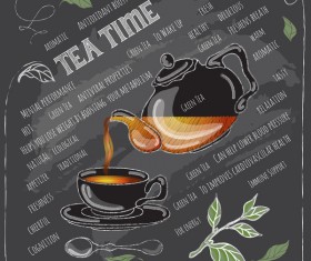 Hand drawn tea time with chalkboard background vector 04