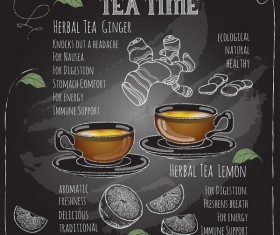 Hand drawn tea time with chalkboard background vector 08