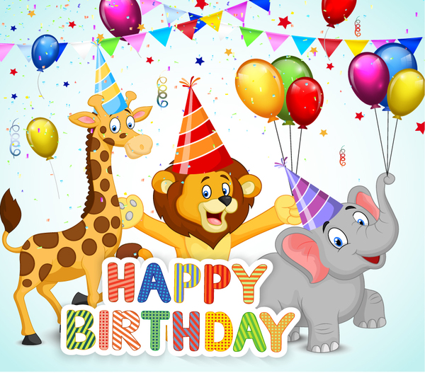 Happy birthday background with cute animal vector 01 free download