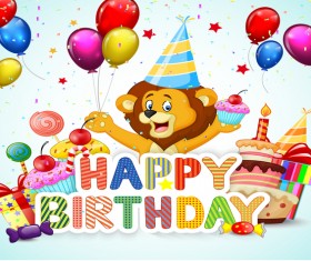 Happy birthday background with cute animal vector 02