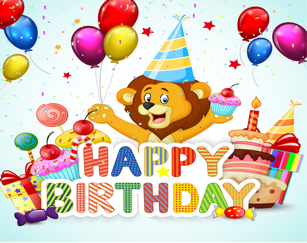 Happy birthday background with cute animal vector 02