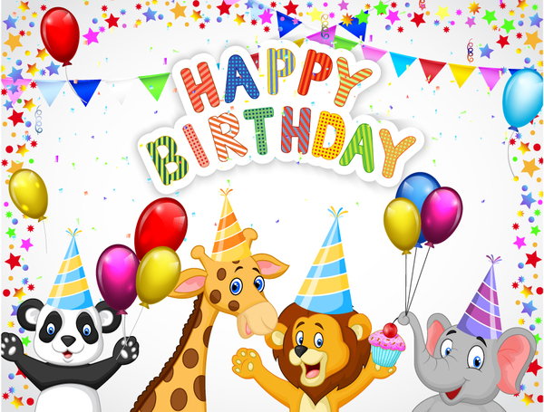 Happy birthday background with cute animal vector 03