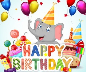 Happy birthday background with cute animal vector 04