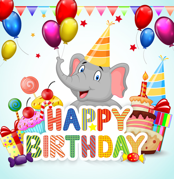 Happy birthday background with cute animal vector 04