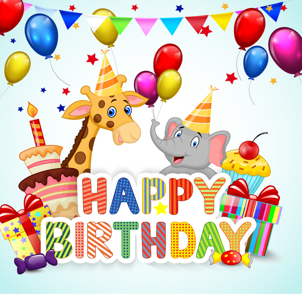 Happy birthday background with cute animal vector 05 free download