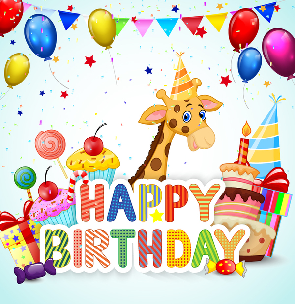 Happy birthday background with cute animal vector 06