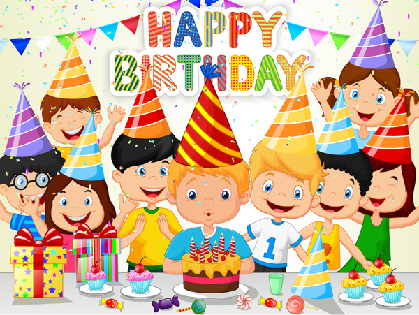 Happy birthday background with cute chrildren vector 03 free download