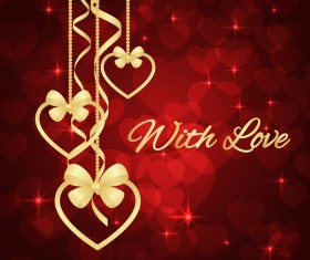 Heart decorative with valentine red background vector 01