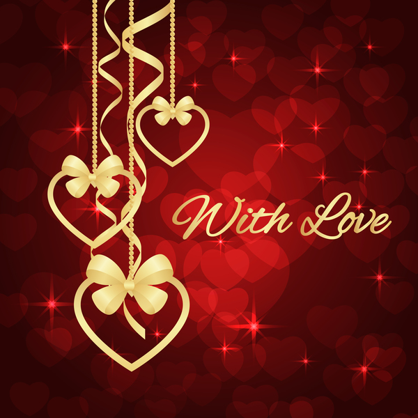Heart decorative with valentine red background vector 01