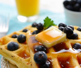 Honey blueberries waffles Stock Photo