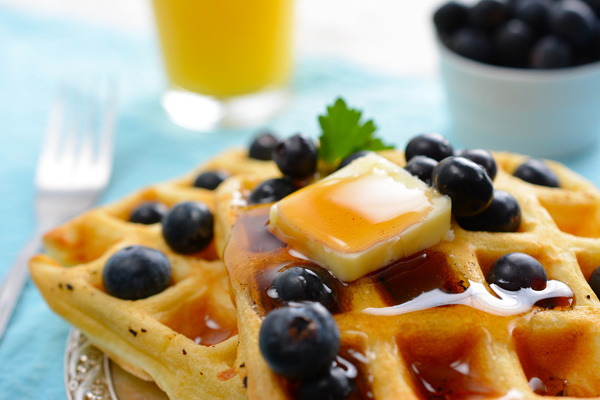 Honey blueberries waffles Stock Photo